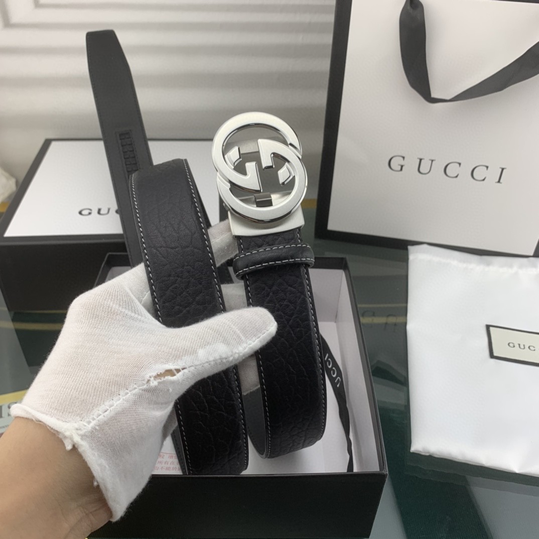구찌 Gucci 자동 스틸 버클 코끼리 패턴 남성용 벨트 폭: 3.4cm